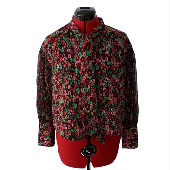Who What Wear XS multi-color Blouse, Balloon sleeves with a 5 inch cuff - Picture 1 of 12